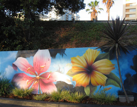 freakishly gigantic flowers in city