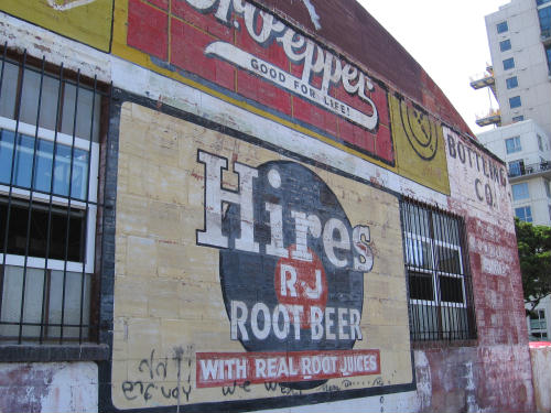 old hires root beer ad on building wall