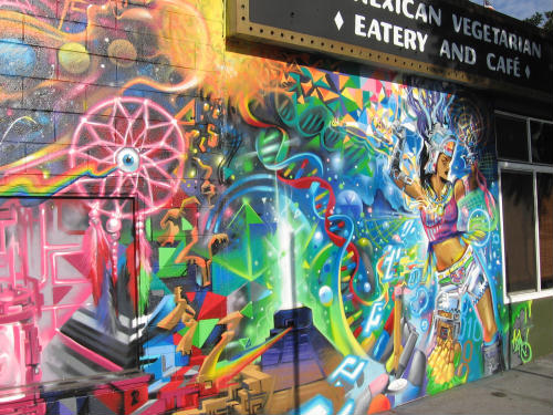 Fantastic street art on wall at Pokez eatery. – Cool San Diego Sights!