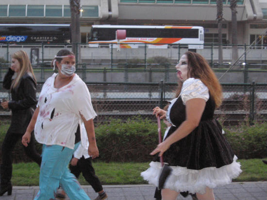 zombie with an axe looks for a victim