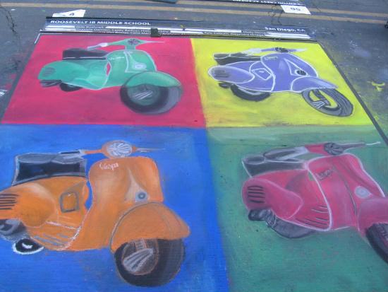 andy warhol style mopeds as chalk art