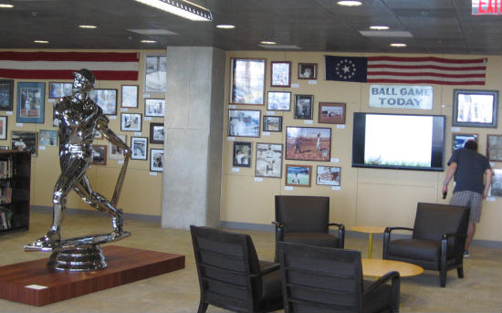 display of baseball history in san diego central library