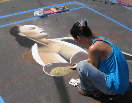 elegant lady rendered in chalk at festa