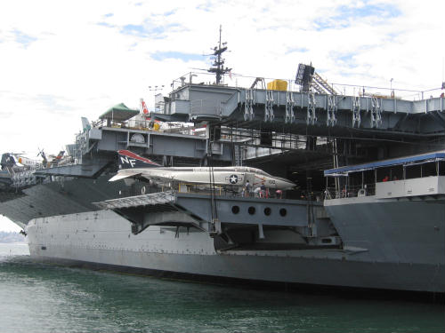 fighter jet on uss midway elevator