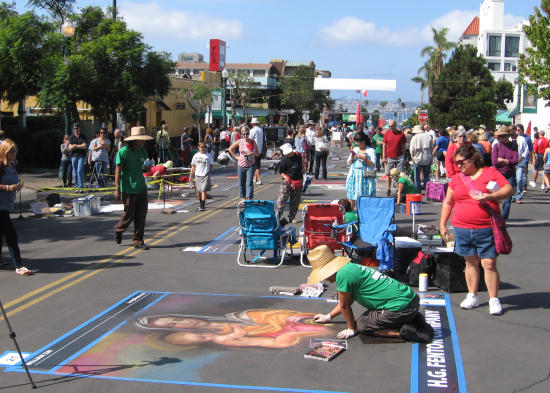 lots of people and little italy chalk art