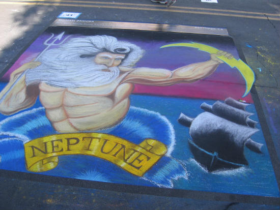 neptune holds a thunderbolt over a ship