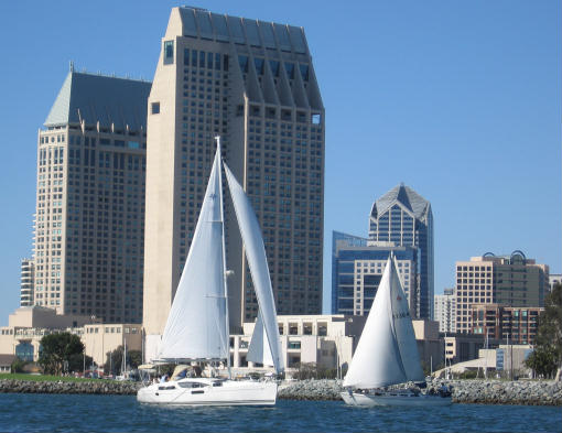 sailboats in front of the manchester grand hyatt