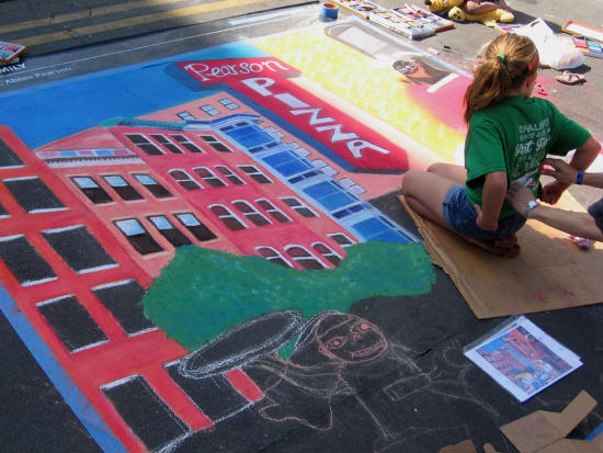 talented young lady is an excellent chalk artist