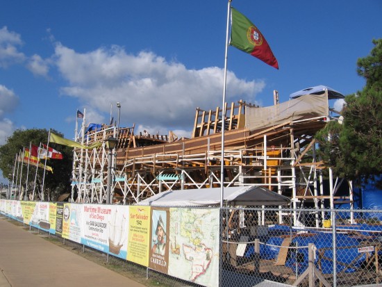 01 Cabrillo's flagship San Salvador being built on Spanish Landing.