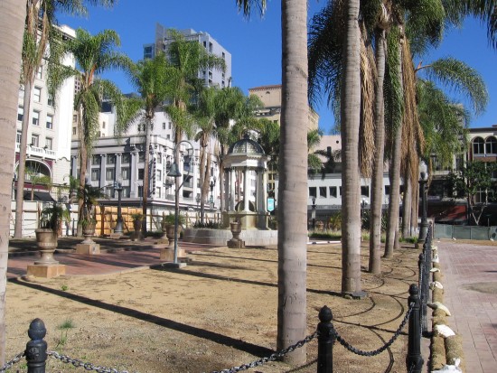 North part of the Horton Plaza Park construction site behind fence.