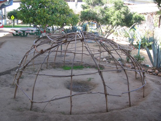 Primitive frame made of bent branches.