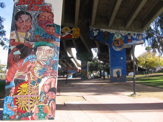 03 View of painted murals under ramps to southbound I-5.