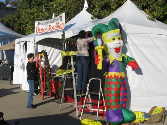 Getting ready for the evening crowds in Balboa Park's central plaza on Friday afternoon of December Nights.