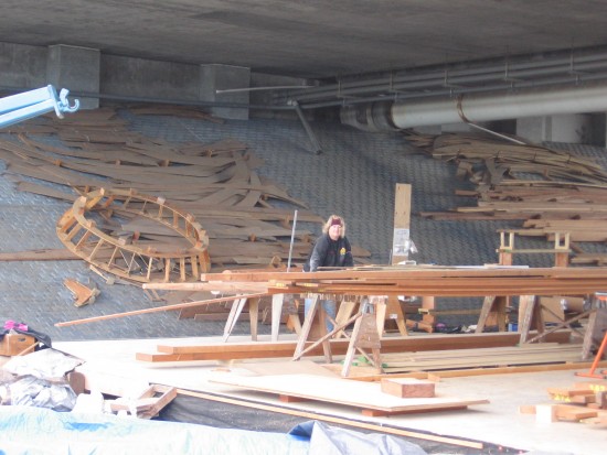07 Working on the spars under Harbor Drive's boat channel bridge.