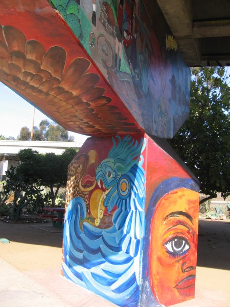22 Painted pillar supports ramp from Coronado Bridge to I-5 freeway.
