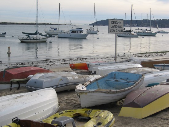 colorful boats beached on shelter island
