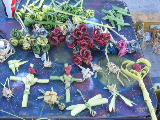 Corn husk roses, crosses, scepters and dragonflies.