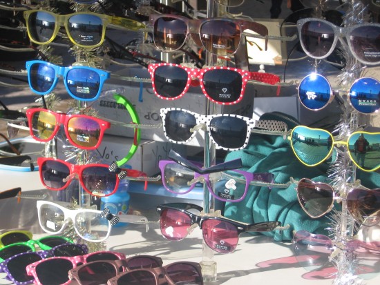 Dazzled by sunglasses shining in the sun.