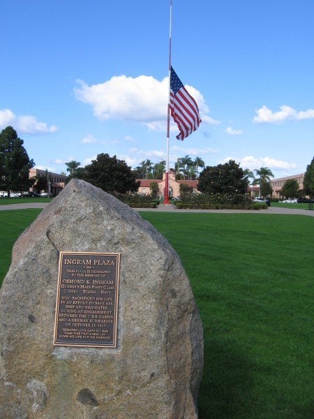 Flag at half mast at Ingram Plaza.