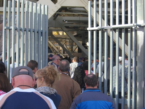 Crowd enters Petco Park for Jerry Coleman memorial service.