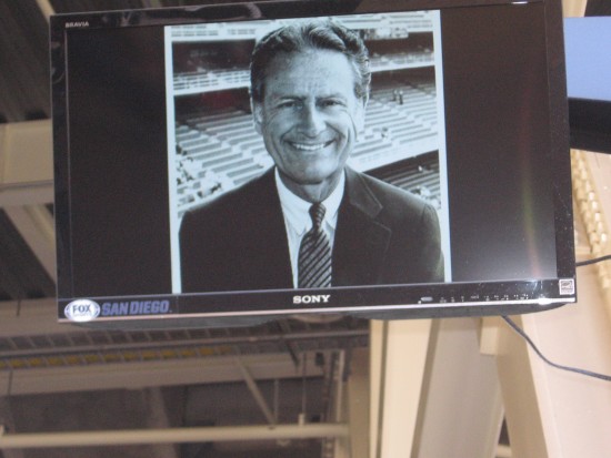 Petco Park screens show photos of Colonel Coleman.