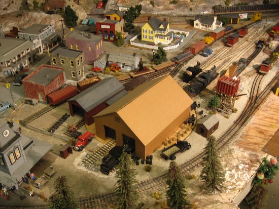 The elaborate O Scale exhibit is full of train action!
