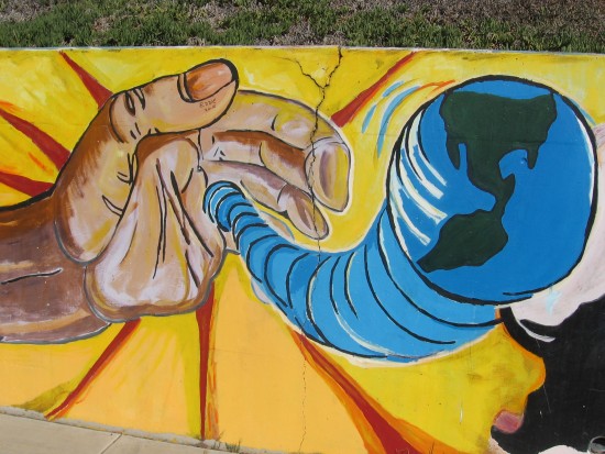 10 Mural behind Chicano Park basketball court.