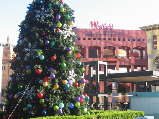 Christmas tree next to the Horton Plaza ice skating rink.