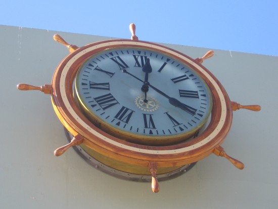 Clock on street side of San Diego cruise ship terminal.