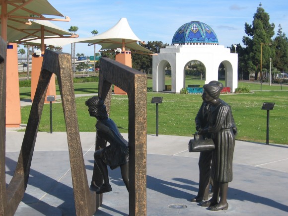 Bronze forms represent people beginning to undergo medical treatment.