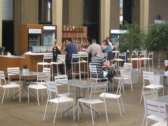 Cafe in building by San Diego Museum of Art's sculpture garden.