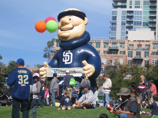 Inflatable Friar stands atop hill overlooking the Kidsfest.