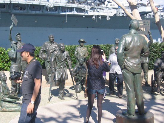 Mingling among bronze soldiers at the Bob Hope Tribute.