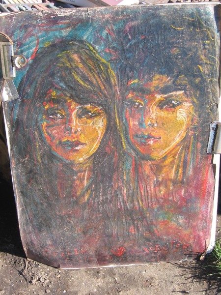 Sample of colorful double portrait rendered in chalk.