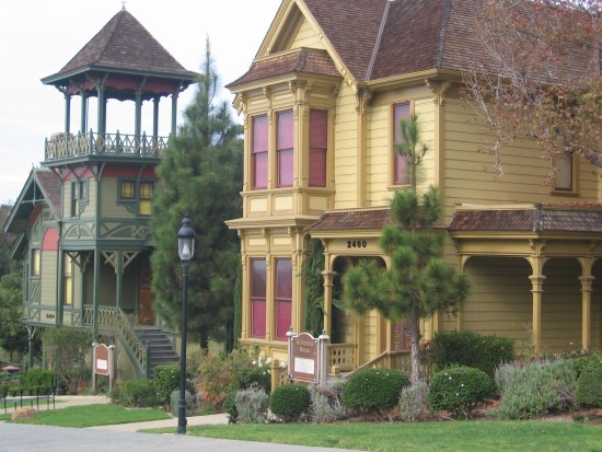 Several colorful Victorian houses were relocated to Heritage Park.