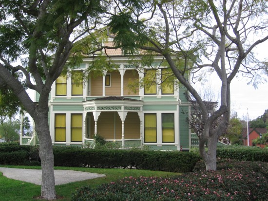 Side view of the Burton House in San Diego's Heritage Park.