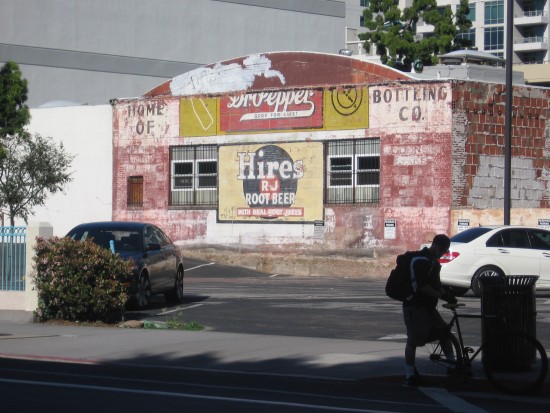 View of faded Hires Root Beer ad from across street.