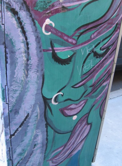 Exotic face on a utility box on Bankers Hill.