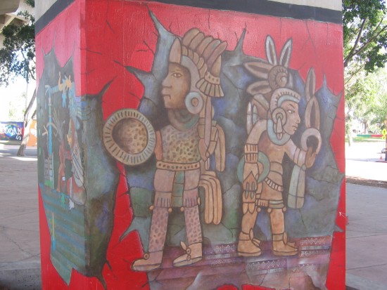 Aztec warriors come alive in Chicano Park.