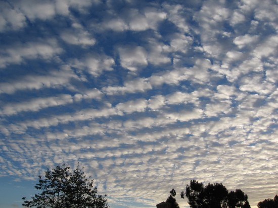 Straight washboard clouds seem unworldly.