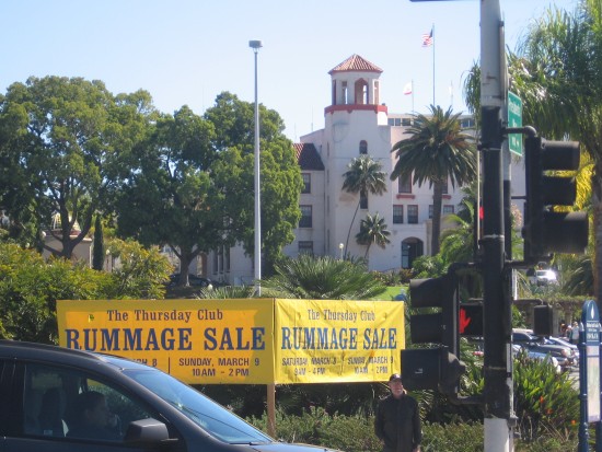 Thursday Club Rummage Sale banner on Park Boulevard.