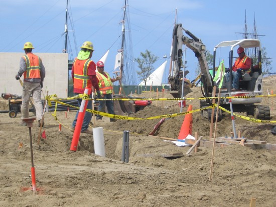 Workers prepare public park near Star of India.