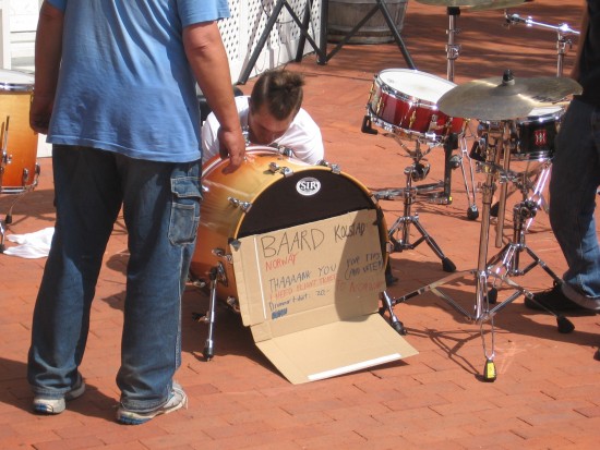 Baard Kolstad, of Norway, sets up in East Plaza at Seaport Village.