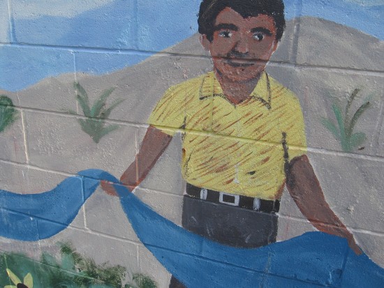 Small portion of the Our River mural in Mission Valley.