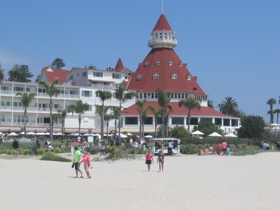 View of the Hotel del Coronado from across the beach.