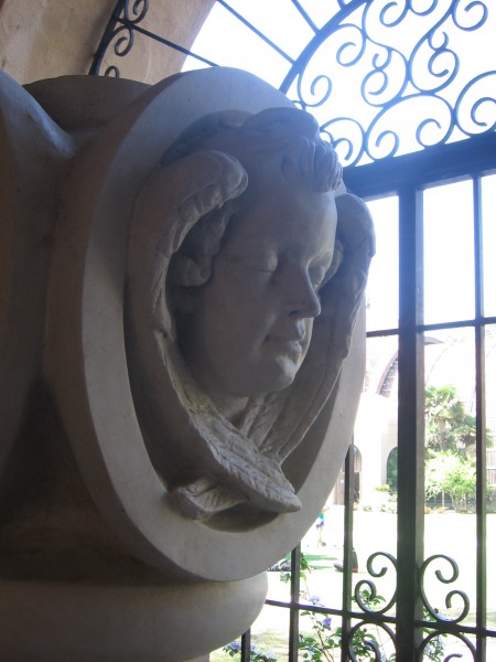 Unused cast concrete replica of an original 1914 angel head finial.  Cast for the 1971 reconstruction of the Casa del Prado.