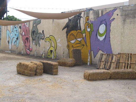 Bales of hay, funky images create a party atmosphere.