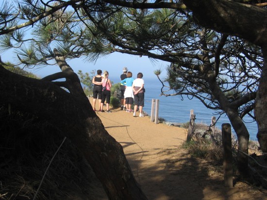 Walkers pause to enjoy a breathtaking ocean view.