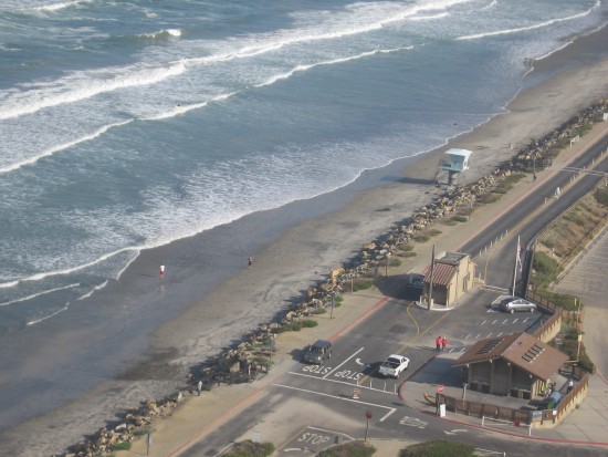Torrey Pines State Reserve entrance gate far below.