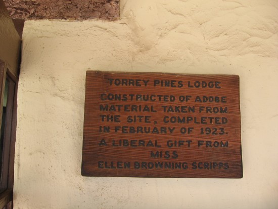 Plaque in Lodge credits Ellen Browning Scripps.